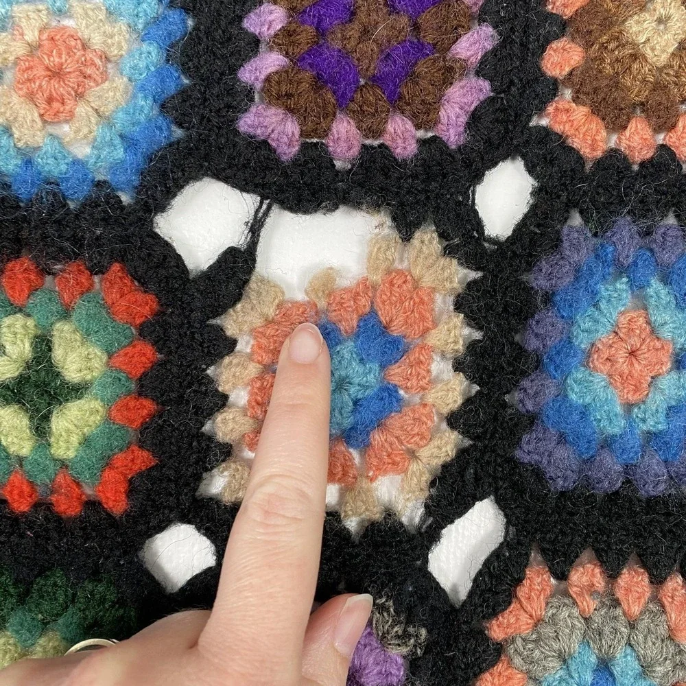 Vintage Berlou Wool Granny Square‎ Throw Blanket Afghan 61.5x39.5 Multicolor